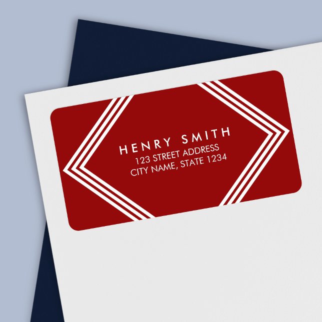 Modern Dark Red & White Borders Geometric Address Label (Creator Uploaded)