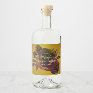 Modern Dark Roses on Gold Watercolor Liquor Bottle Label