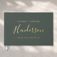 Modern Dark Sage and Gold Family Name Wedding