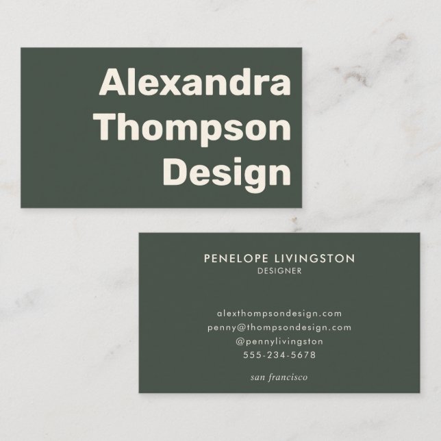 Modern Dark Sage Green Bold Simple Business Card (Front/Back)