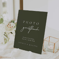 Modern Dark Sage Green Photo Guestbook Sign