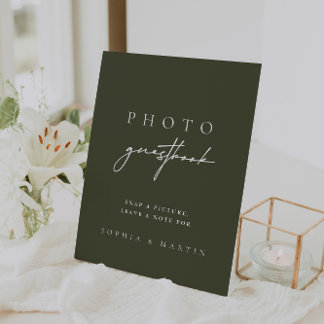 Modern Dark Sage Green Photo Guestbook Sign