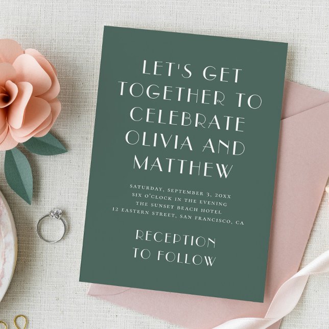 Modern Dark Slate Green Wedding | Photo & QR Code Invitation (Creator Uploaded)