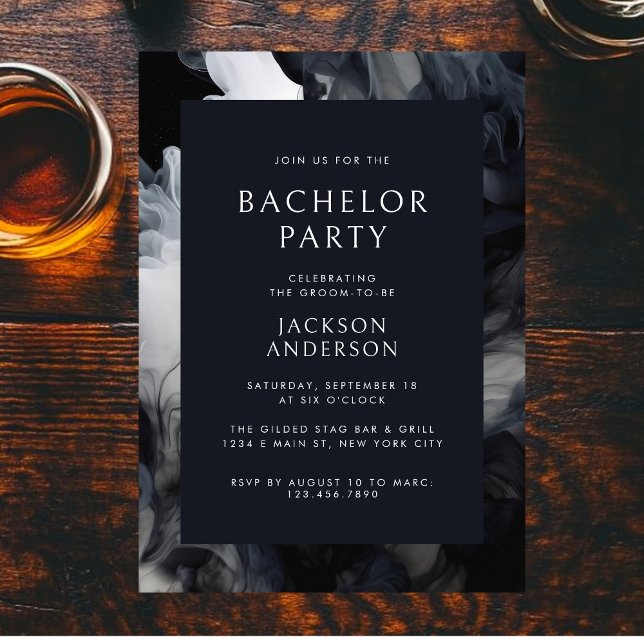 Modern Dark Smoky Grey Elegant Bachelor Party Invitation (Creator Uploaded)