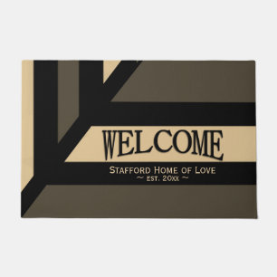 Modern Dark Stripe Name and Established Date  Doormat