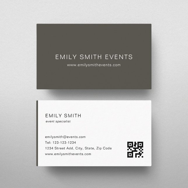 Modern Dark Taupe Colour Block QR code Business Card (Creator Uploaded)