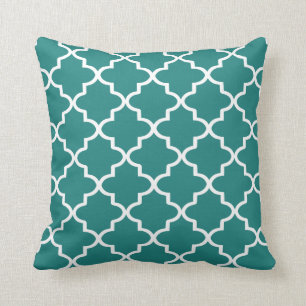 Modern Dark Teal and White Moroccan Quatrefoil Cushion