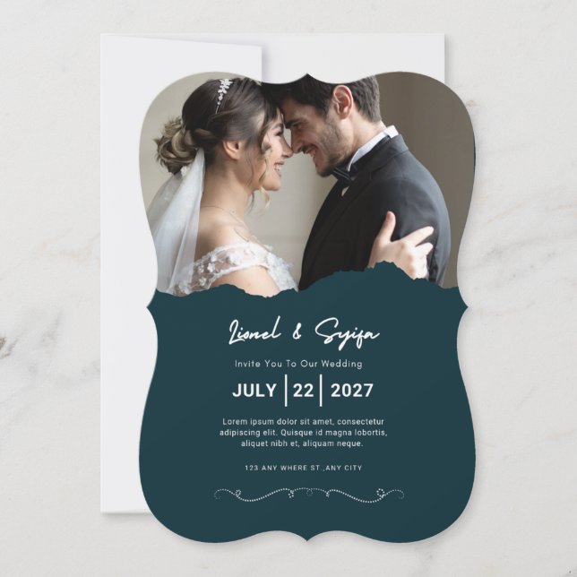 ​Modern Dark Teal Photo Wedding Invitation (Front)