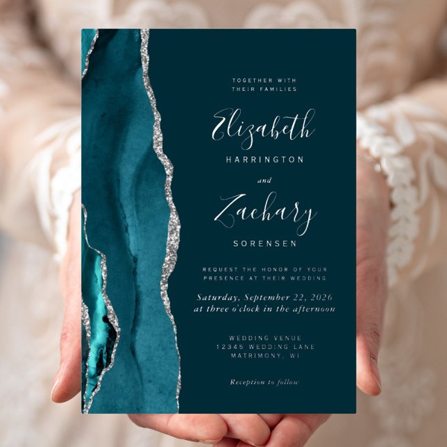 Modern Dark Teal Silver Agate Wedding (Creator Uploaded)