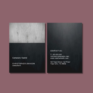 Modern Dark Texture Black Grey Wood Construction Business Card