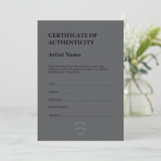 Modern Dark Theme Certificate of Authenticity Thank You Card