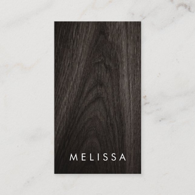 Modern dark wood minimalist professional vertical business card (Front)