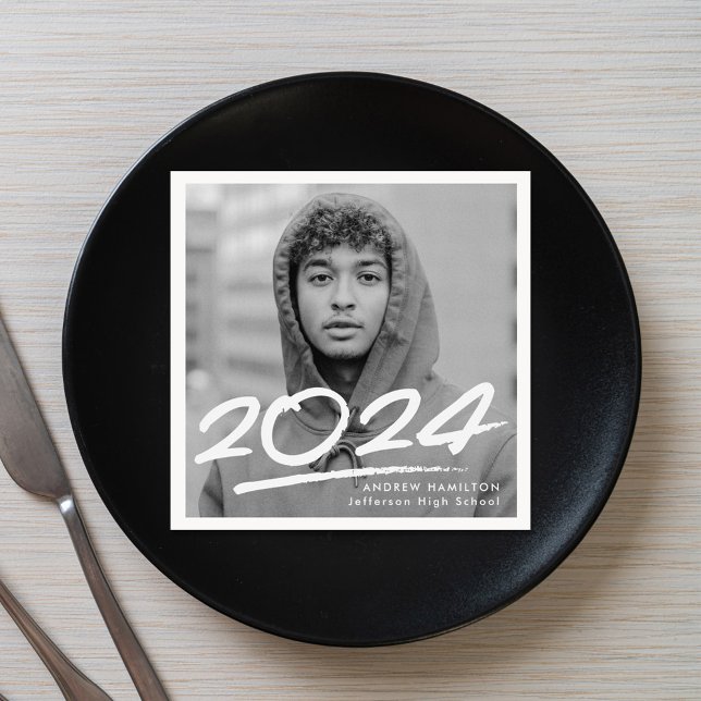 Modern Dashed 2025 Photo Graduation Napkins (Creator Uploaded)