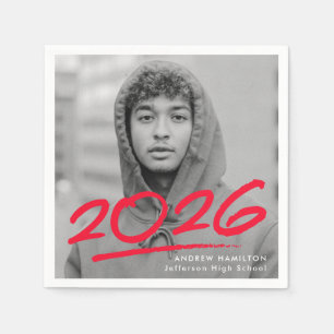 Modern Dashed 2025 Red Photo Graduation Napkin
