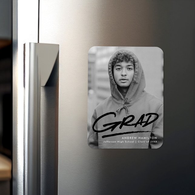 Modern Dashed Black Photo Graduation Magnet (Creator Uploaded)