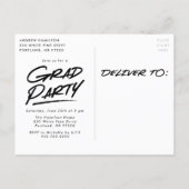 Modern Dashed Grad Black Photo Graduation Party Invitation Postcard (Back)