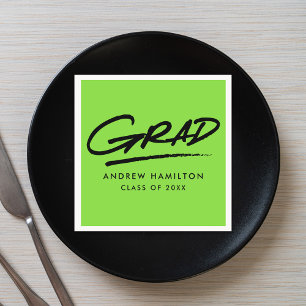 Modern Dashed Grad Lime Green Graduation Napkin