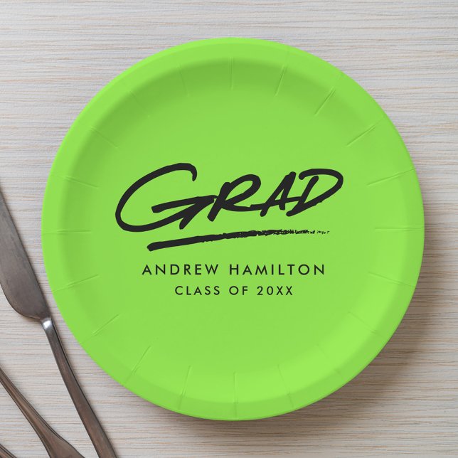 Modern Dashed Grad Lime Green Graduation Paper Plate (Creator Uploaded)