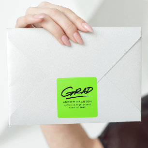 Modern Dashed Grad Lime Green Graduation Square Sticker