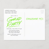 Modern Dashed Grad Lime Photo Graduation Party Invitation Postcard (Back)
