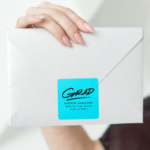 Modern Dashed Grad Turquoise Graduation Square Sticker