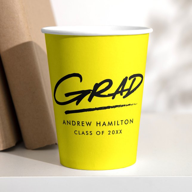 Modern Dashed Grad Yellow Graduation Paper Cups (Creator Uploaded)