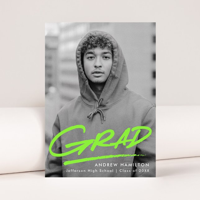 Modern Dashed Lime Green Photo Graduation Announcement (Creator Uploaded)