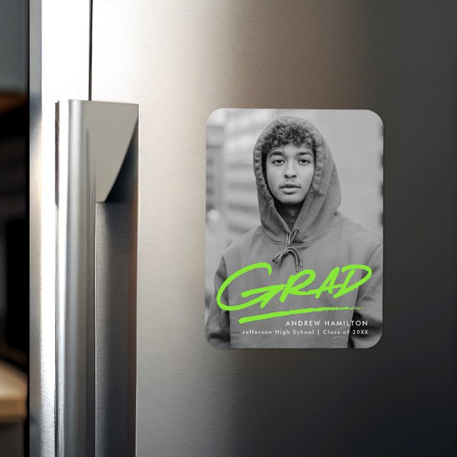 Modern Dashed Lime Green Photo Graduation Magnet (Creator Uploaded)