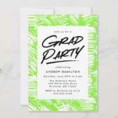 Modern Dashed Lime Green Photo Graduation Party Invitation (Back)