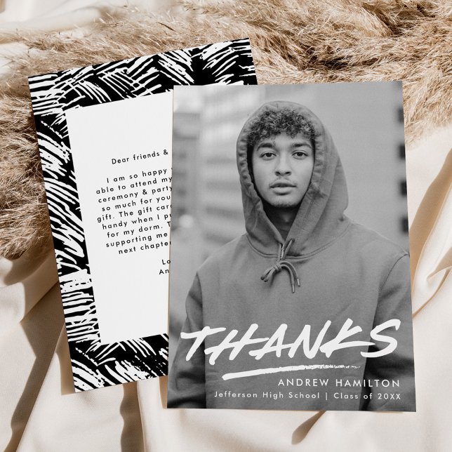Modern Dashed Photo Graduation  Thank You Card (Creator Uploaded)