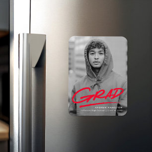 Modern Dashed Red Photo Graduation Magnet