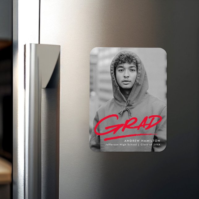 Modern Dashed Red Photo Graduation Magnet (Creator Uploaded)