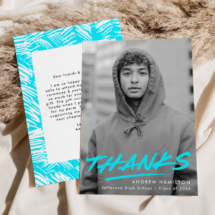 Modern Dashed Turquoise Photo Graduation Thank You Card