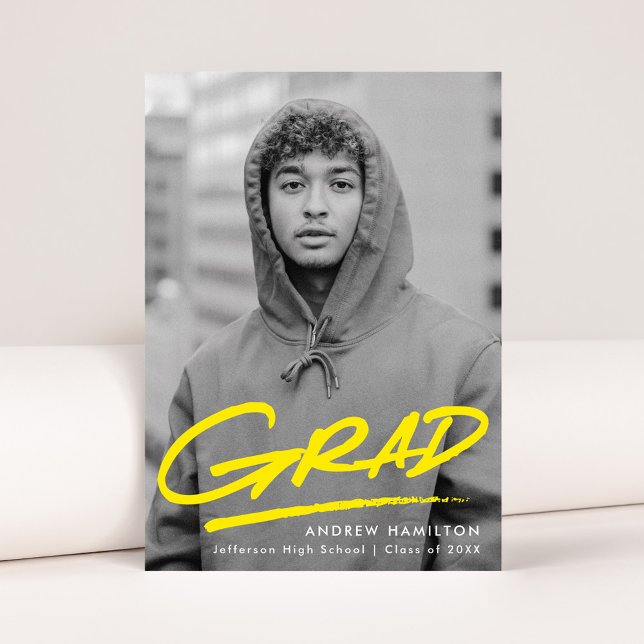 Modern Dashed Yellow Photo Graduation Announcement (Creator Uploaded)