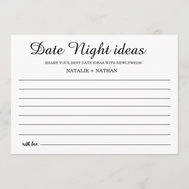 Modern Date Night Card Bridal shower Game sign (Front)