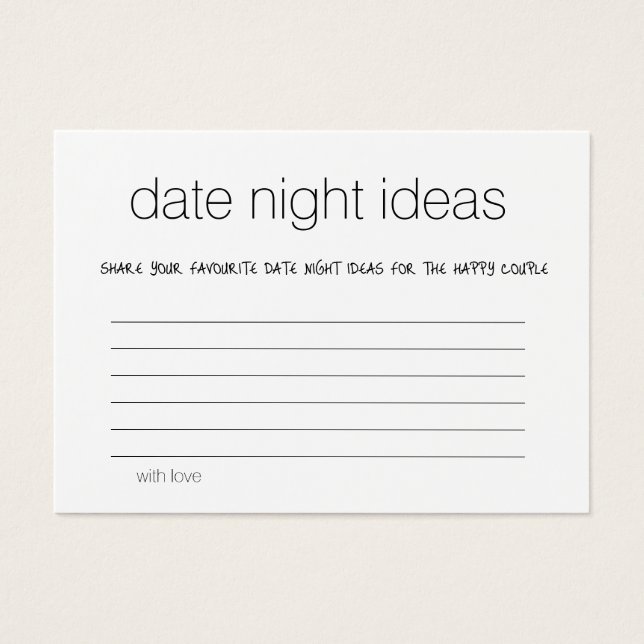 Modern Date Night Ideas Bridal Wedding Shower Card (Front)