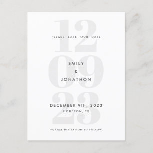 Modern Date Numeral Typography Grey Announcement Postcard