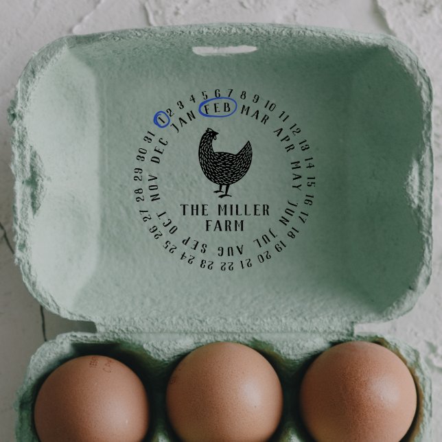 Modern Date Of The Month Fresh Eggs Chicken Rubber Stamp (Rubber Stamp Mock-up)