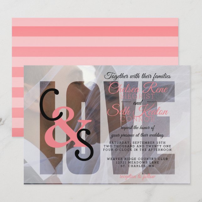 Modern Day Love Wedding - Coral Invitation (Front/Back)