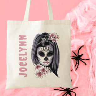 Modern Day of the Dead Sugar Skull Personalised Tote Bag