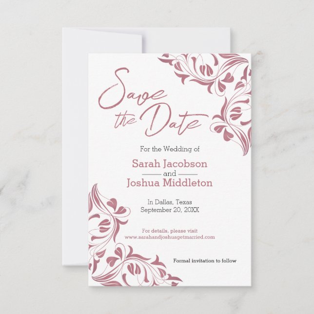 Modern Day Rose Gold Floral Save The Date (Front)