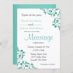 Modern Day Teal Floral Scroll Invitation