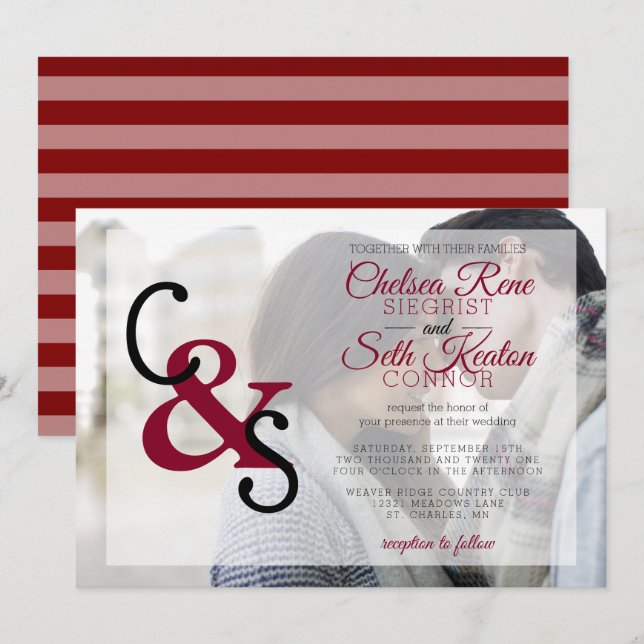 Modern Day Wedding or Anniversary - Red Maroon Invitation (Front/Back)