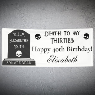 Modern Death to My 30s Skulls 40th Birthday Party Banner