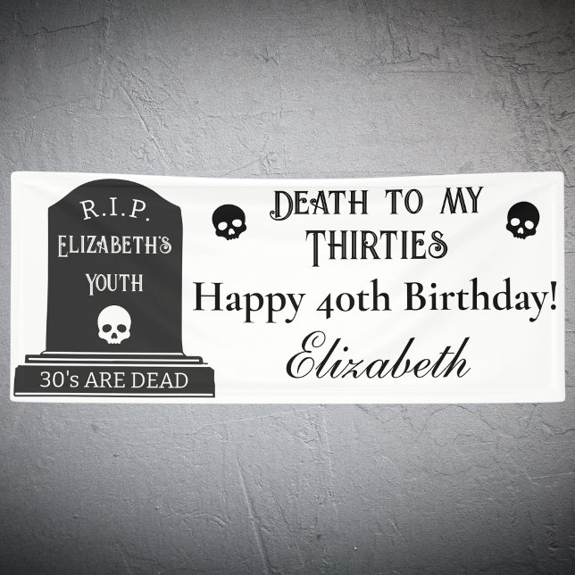 Modern Death to My 30s Skulls 40th Birthday Party Banner (Creator Uploaded)