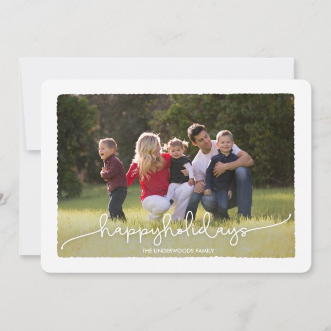 Modern Deckle Happy Holidays Photo Card (Front)