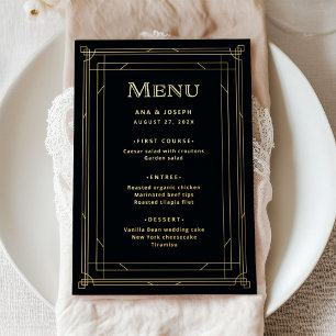 Modern Deco Black and Gold Foil Wedding Menu Card