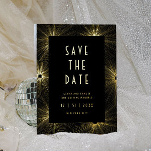Modern Deco Black Wedding Save the Date Gold
