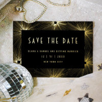 Modern Deco Black Wedding Save the Date Gold Foil 
