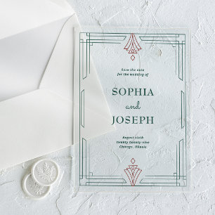 Modern Deco Christmas Wedding Save the Date Acrylic Invitations